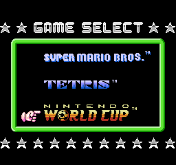 Super Mario Bros Tetris Nintendo World Cup title screen for NES
